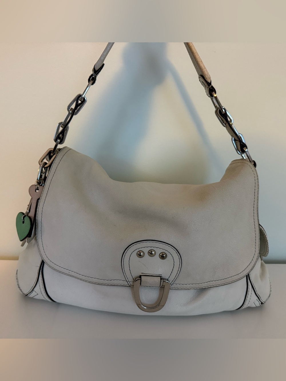 Leather Shoulder Bag in White with Charm Chain by Juicy Couture